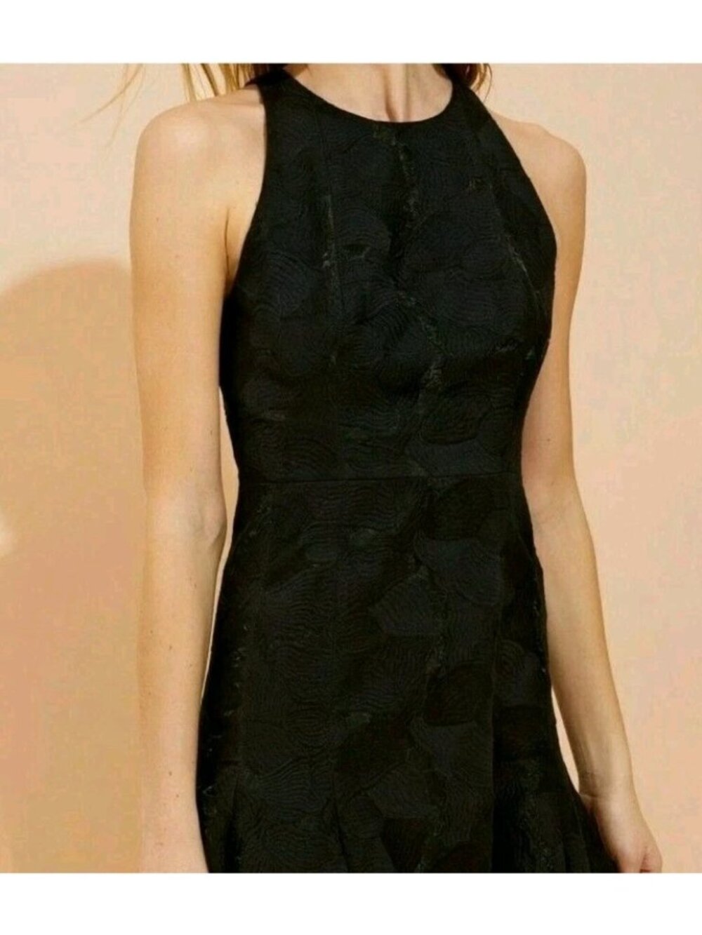 HALSTON HERITAGE NWT  SLEEVELESS HIGH NECK TULIP SKIRT JACQUARD DRESS SIZE 8 - Picture 8 of 11